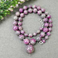 Global RUBY Gemstone NECKLACE: 334.15cts Natural Untreated Bi-Color Zoisite Ruby Balls With 925 Sterling Silver 7mm - 17mm 18