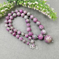 Global RUBY Gemstone NECKLACE: 334.15cts Natural Untreated Bi-Color Zoisite Ruby Balls With 925 Sterling Silver 7mm - 17mm 18
