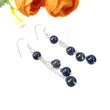 BLUE SAPPHIRE 925 Sterling Silver Earrings : 8.390gms Natural Triple Drop Dangle Round Beaded Hook Earrings 2.50" Gift For Her