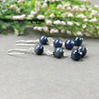BLUE SAPPHIRE 925 Sterling Silver Earrings : 8.390gms Natural Triple Drop Dangle Round Beaded Hook Earrings 2.50" Gift For Her