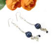 BLUE SAPPHIRE Gemstone 925 Sterling Silver Beaded Earrings : 6.78gms Natural Pearl Untreated Drop Dangle Hook Earrings 2.85"