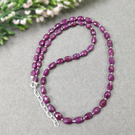 RUBY Gemstone Checker Cut NECKLACE : 15.84gms Natural Untreated Faceted Oval Shape Ruby With 925 Sterling Silver 5.5*4mm - 8.5*6m 17