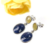 BLUE YELLOW SAPPHIRE Gemstone Earring : 4.83gms Natural Sapphire 925 Sterling Silver Drop Dangle Bezel Set Push Back Earrings 1.14"