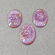 Raspberry Sheen SAPPHIRE Gemstone Carving: 104.20cts Natural Untreated Pink Sapphire Hand Carved Oval 34.5*25.5mm - 36*27mm 3pcs