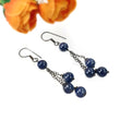 BLUE SAPPHIRE 925 Sterling Silver Earrings : 8.390gms Natural Triple Dangle Victorian Round Plain Beaded Hook Earrings 2.50"