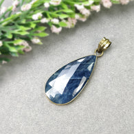 BLUE SAPPHIRE Gemstone 925 Sterling Silver Pendant : 9.01gms Natural Sapphire Pear Shape Gold Plated Bezel Set Pendant 2