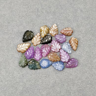 Sapphire Gemstone Carving : 37.15cts Natural Untreated Multi Sapphire Bi-Color Hand Carved Leaves 9*7mm - 11*7.5mm 6pcs Set