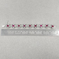 925 Sterling Silver Bracelet : 17.30gms Natural Glass Filled Ruby Gemstone With CZ Oval Normal Cut Prong Set Tennis Bracelet 7