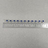 925 Sterling Silver Bracelet : 19.33gms Natural Blue Sapphire Gemstone With CZ Oval Normal Cut Prong Set Tennis Bracelet 7.5