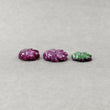 Red Green RUBY Gemstone Carving : 42.50cts Natural Untreated Red Ruby Hand Carved Round FLOWER Shape 15mm - 18mm 3pcs