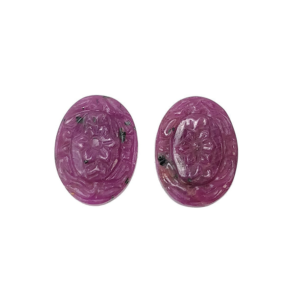 RED RUBY Gemstone Carving : 25.00cts Natural Untreated Sheen Ruby Hand Carved Oval Shape 18*14mm Pair