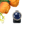 925 स्टर्लिंग सिल्वर रिंग: प्राकृतिक नीला नीलम रत्न CZ गोल गुलाब कट प्रोंग सेट फाइन स्टेटमेंट यूनिसेक्स रिंग 6.5US के साथ