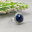 925 Sterling Silver RING : Natural Blue SAPPHIRE Gemstone With CZ Round Rose Cut Prong Set Fine Statement Unisex Ring 6.5US