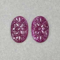 RED RUBY Gemstone Carving : 76.45mm Natural Untreated Unheated Ruby Hand Carved Oval Shape 35*28mm Pair
