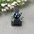 Blue SAPPHIRE & Emerald Gemstone With CZ RING : 5.480gms 925 Sterling Silver Natural Sapphire Oval Cabochon Prong Set Unisex Ring 7.5US