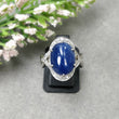 Blue SAPPHIRE Gemstone With CZ RING : 6.37gms 925 Sterling Silver Natural Sapphire Oval Cabochon Prong Set Unisex Ring 7.5US