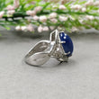 Blue SAPPHIRE Gemstone With CZ RING : 6.37gms 925 Sterling Silver Natural Sapphire Oval Cabochon Prong Set Unisex Ring 7.5US