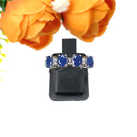 Blue SAPPHIRE Gemstone With CZ RING : 2.660gms 925 Sterling Silver Natural Sapphire Oval Normal Cut Prong Set Unisex Ring 7US