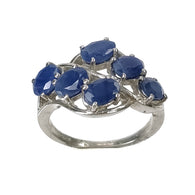 नीला नीलम रत्न अंगूठी: 5.47 ग्राम 925 स्टर्लिंग सिल्वर प्राकृतिक नीलम ओवल सामान्य कट प्रोंग सेट यूनिसेक्स अंगूठी 8US