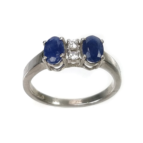925 Sterling Silver Ring : 2.910gms Natural BLUE SAPPHIRE Gemstone With CZ Oval Normal Cut Prong Set Unisex Ring 7.5US