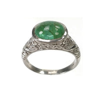 Green EMERALD Gemstone RING : 5.480gms 925 Sterling Silver Natural Emerald Oval Cabochon Bezel Set Unisex Ring 7.25US