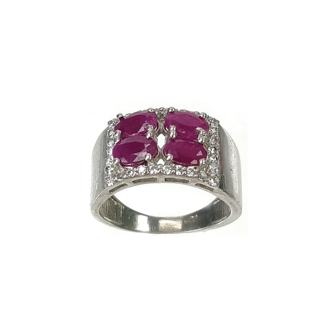 Red RUBY Gemstone With CZ RING : 4.410gms 925 Sterling Silver Natural Ruby Oval Normal Cut Prong Set Unisex Ring 7.5US