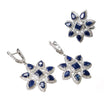 925 Sterling Silver Jewelry : Natural Blue Sapphire Gemstone & CZ Flower Designer Ring Earrings Jewelry Set For Wedding Bridal