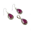 925 Sterling Silver Jewelry : Natural Glass Filled Ruby Gemstone Pear Shape Bezel Set Pendant Earring Jewelry Set For Women