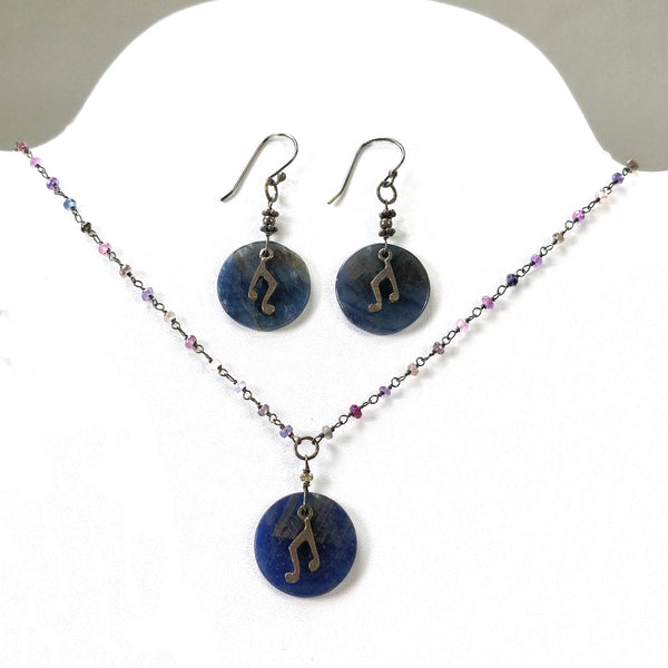 925 Sterling Silver Jewelry : Natural Untreated BLUE SAPPHIRE Gemstone 19" Beads Necklace Drop Dangle Earring Victorian Silver Jewelry Set