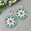 EMERALD & Pink TOURMALINE Gemstone With CZ Jewelry : 925 Sterling Silver Natural Untreated Round Oval Earring Ring Jewelry Set