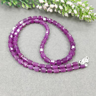 Raspberry Sheen Pink Sapphire Gemstone NECKLACE : 23.76gms Natural Sapphire Checker Cut Faceted Necklace 5mm - 6mm 18.5