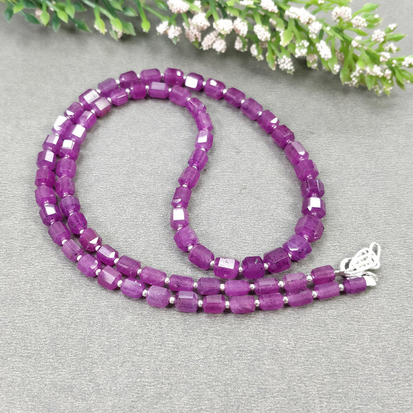 Raspberry Sheen Pink Sapphire Gemstone NECKLACE : 23.76gms Natural Sapphire Checker Cut Faceted Necklace 5mm - 6mm 18.5"