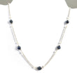 BLUE SAPPHIRE PEARL Silver Chain Necklace : 18" Natural Blue Sapphire Round Balls Pearl Beads Silver Chain Necklace Gift for Her