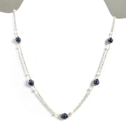 BLUE SAPPHIRE PEARL Silver Chain Necklace : 18