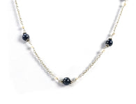 BLUE SAPPHIRE PEARL Silver Chain Necklace : 18