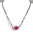 925 Sterling Silver Gemstone Beads Necklace : 17" Natural Multi Sapphire Ruby Ball Pendant Bead Chain Necklace Gift For Her