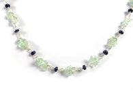 BLUE SAPPHIRE EMERALD Gemstones Raw Uncut Beads : Natural Emerald Blue Sapphire Sterling Silver Chain Necklace 16