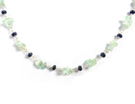 BLUE SAPPHIRE EMERALD Gemstones Raw Uncut Beads : Natural Emerald Blue Sapphire Sterling Silver Chain Necklace 17