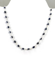 BLUE SAPPHIRE Gemstones Beads Chain NECKLACE : 925 Sterling Silver Natural Sapphire Cabochon 17