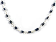 BLUE SAPPHIRE Gemstones Beads Chain NECKLACE : 925 Sterling Silver Natural Sapphire Cabochon 17