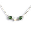 Green SERPENTINE & White PEARL Gemstones Beads Chain NECKLACE : 925 Sterling Silver Natural Round Cabochon 17" Statement Necklace