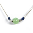 Green SERPENTINE & Blue SAPPHIRE Gemstones Beads Chain NECKLACE : 925 Sterling Silver Natural Round Cabochon 19" Statement Necklace