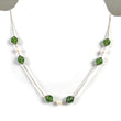 Green SERPENTINE & White PEARL Gemstones Beads Chain NECKLACE : 925 Sterling Silver Natural Serpentine Round Oval 16" Statement Necklace