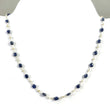BLUE SAPPHIRE Cat's Eye Gemstones Beads Chain NECKLACE : 925 Sterling Silver Natural Sapphire Cabochon 16" Statement Necklace Gift