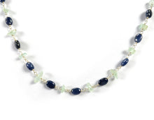Blue SAPPHIRE & Green Emerald Gemstones Raw Uncut Beads : 925 Sterling Silver Natural Sapphire Oval Cabochon 16" Necklace