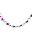 Blue SAPPHIRE & Burmese RUBY Gemstones Beads Chain NECKLACE : 925 Sterling Silver Natural Sapphire Oval Cabochon Cut 17" Statement Necklace