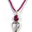 Red RUBY Gemstone BEADS : 17.5" Natural Ruby Rutile AMETHYST Gemstone Pendant 925 Sterling Silver Necklace Gift For Her