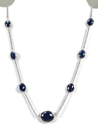 BLUE Sapphire Gemstone CHAIN NECKLACE : 925 Sterling Silver Natural Untreated Sapphire Oval Briolette Rose Cut 18