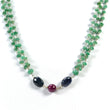 Green EMERALD & Sapphire Ruby Gemstones Beads Chain NECKLACE : 925 Sterling Silver Natural Emerald Cabochon 31" Statement Necklace