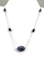 BLUE SAPPHIRE Gemstone Beads Chain Necklace : 925 Sterling Silver Natural Blue Sapphire Hand Carved Pendant 18